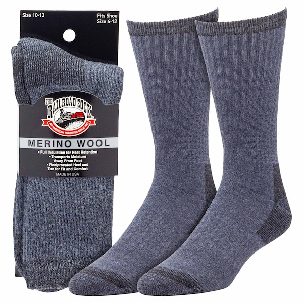 Railroad Sock Mens Crew Socks, 50% Merino Wool, 35% Acrylic, 13% Nylon, 2% Spandex, Denim, 6-12 M, 1 PR 2965 DE - main
