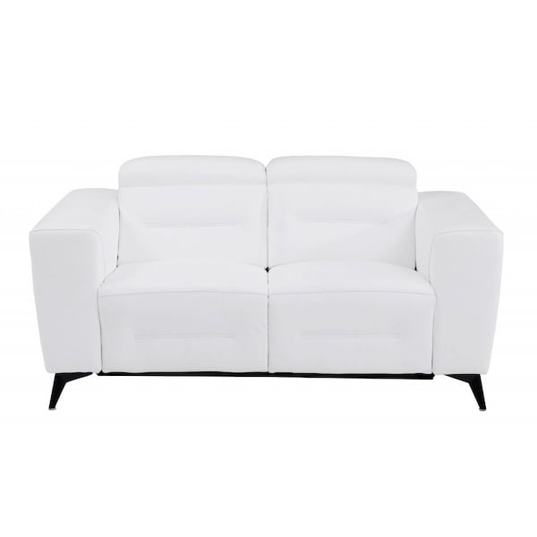 Homeroots 65in White And Black Italian Leather Power Reclining Loveseat 482204 - main