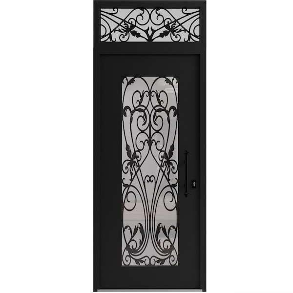 Vdomdoors Aluminum Door Iron 1601 Black Entry Steel Metal Classic Painted 36 x 92 (36 x 80+12)-Left Inswing IRON1601EXD-BLK-W36xH80+12-LH-I - main