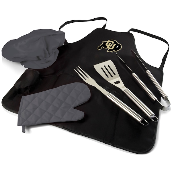 Picnic Time Family Of Brands NCAA Colorado Buffaloes BBQ Apron Tote Pro Grill Set, Heavy Duty BBQ Apron For Men 635-88-179-124-0 - main