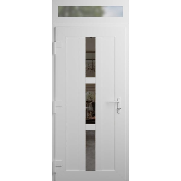 Vdomdoors Front Exterior Prehung Metal-Plastic Door Frosted Glass / MANUX 8112 White Silk / Office Commercial MANUX8112EXD-WS-W32-H80+14-RH-I - main