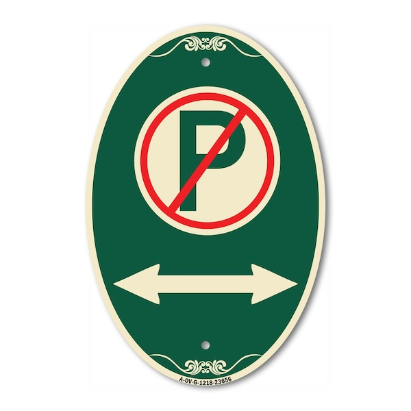 Signmission No Parking Symbol with Bidirectional Arrow, 12 In X 18 In Architectural Oval, Heavy Gauge Aluminum A-OV-G-1218-23656 - main