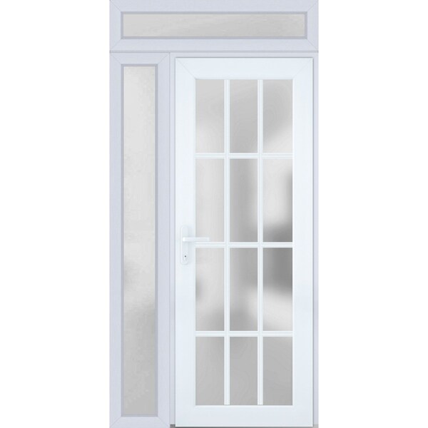 Vdomdoors Front Exterior Prehung FiberGlass Door Frosted Glass / Manux 8312 White Silk / Sidelight and Transo MANUX8312EXD-WS-W36+14 x H80+14-RH - main