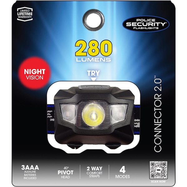 Police Security Connector 2.0 280 lm Black LED Head Lamp AAA Battery 98969 - main