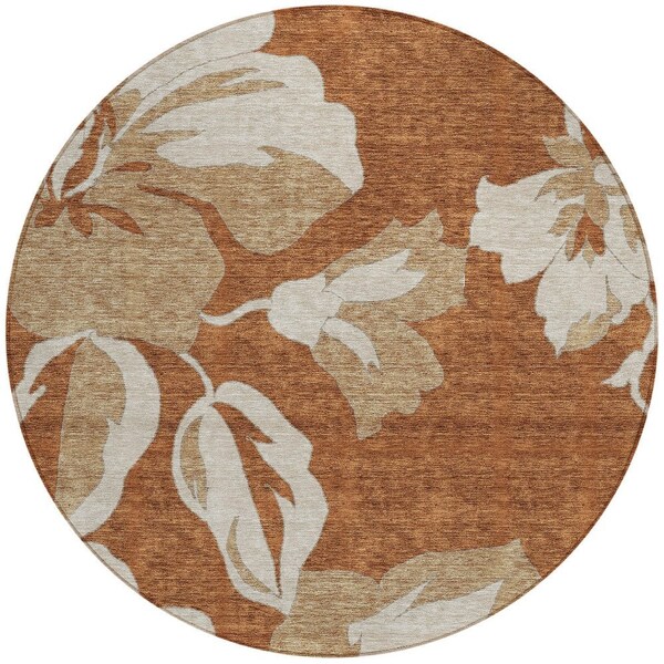 Homeroots 8' Terra Cotta And Beige Round Floral Washable Indoor Outdoor Area Rug 589586 - main