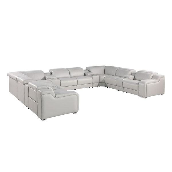 Homeroots Light Gray Italian Leather Power Reclining U Shaped Twelve Piece Corner Sectional With Console 632552 - main