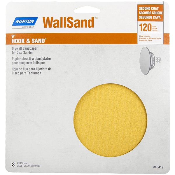 Norton Co 9" Norton 68419 WallSand Hook & Sand Drywall Sandpaper, 120-Grit, 3-Pack 68418 - main