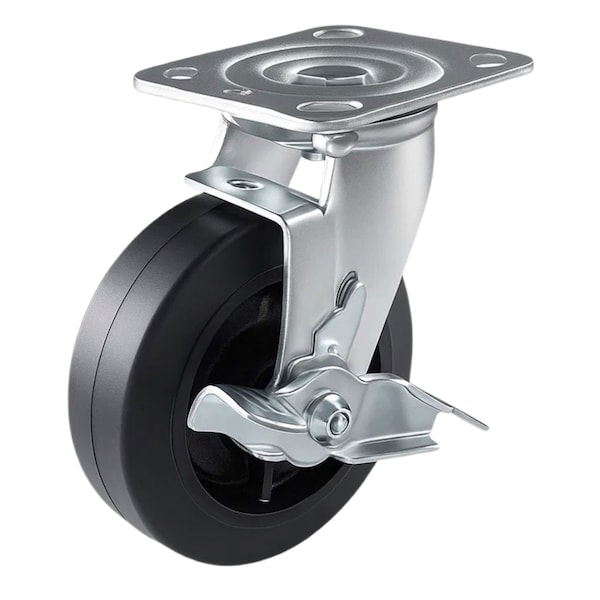 Hyw Products Heavy Duty Caster 6in Rubber on Cast Iron Wheel, Swivel with Brake 40-60S-A1-RC-TB - main