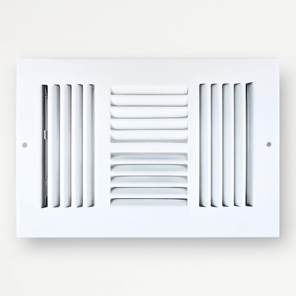Sierra Grates 4 in. H X 14 in. W 4-Way 45 Degree Louvered, Steel, White Sidewall / Ceiling Register FWC414-WHT - main