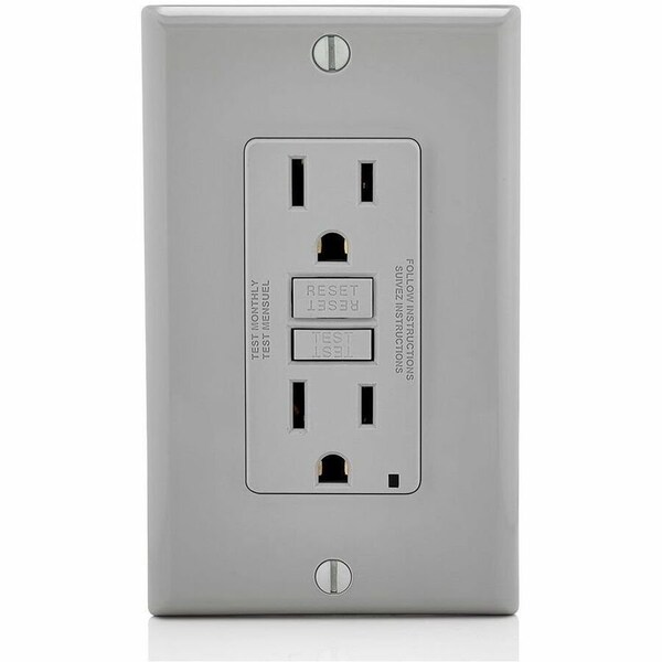 Leviton Self-Test GFCI Receptacle, Non-Tamper Resistant Duplex, 15 Amp, 125 Volt, 5-15R NEMA GFNT1-GY - main