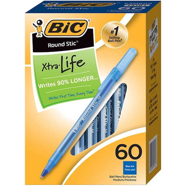 Bic Round Stic Xtra Life Ball Pen, Blue, 60PK GSM609BE - main
