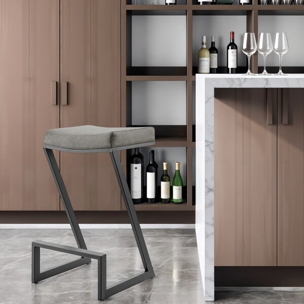 Homeroots 30" Gray and Black Faux Leather and Iron Backless Bar Height Bar Chair 569179 - main
