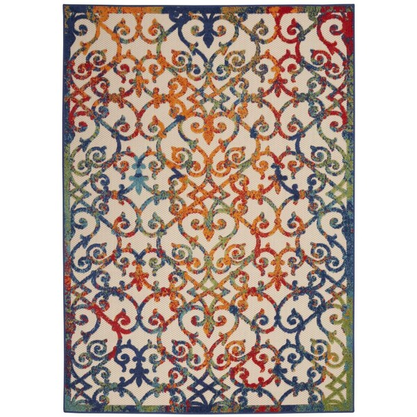 Homeroots 8' X 11' Ivory Blue Orange And Green Trellis Indoor Outdoor Area Rug 546793 - main