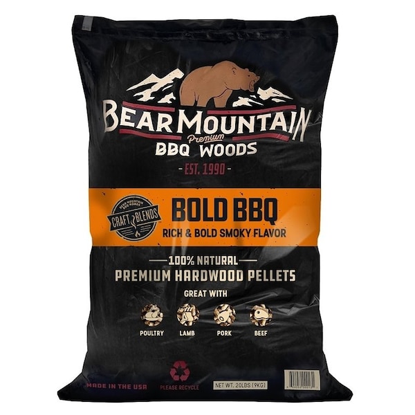 Bear Mountain Craft Blends Bold BBQ Pellet, 20 in L, Hardwood, 20 lb Bag FK91 - main