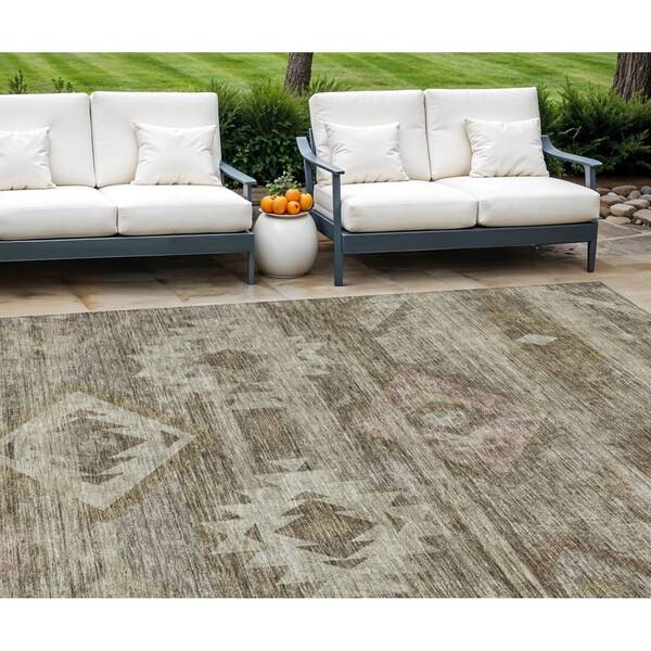 Homeroots 10' X 14' Brown Beige And Tan Southwestern Washable Indoor Outdoor Area Rug 588695 - main