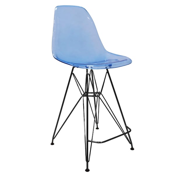 Leisuremod Cresco Acrylic Barstool - Modern ABS Plastic Counter Stool with Steel Legs & Footrest CRBL-30TBU - main