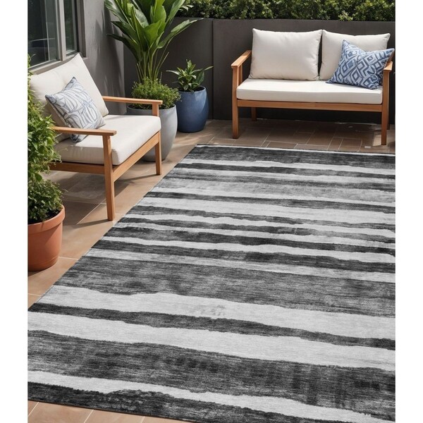 Homeroots 5' X 8' Charcoal And Gray Striped Washable Indoor Outdoor Area Rug 605892 - main