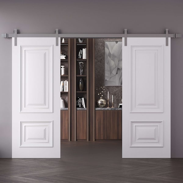 Sartodoors Double Barn Door 60x96 inches White Solid Core Modern Interior ROYAL9822DB-S-EMAL-6096 - main