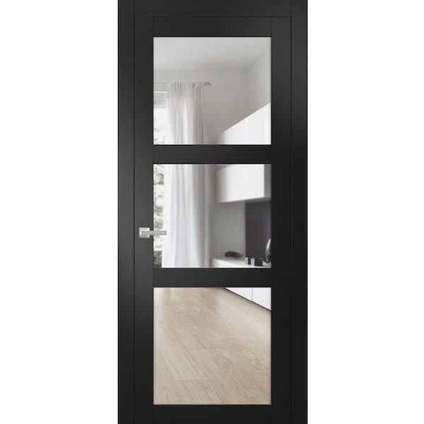 Sartodoors Solid Interior French, Lucia 2555 Matte Black with Clear Glass, Single Regular Panel Frame Trims H LUCIA2555ID-BLK-2884 - main