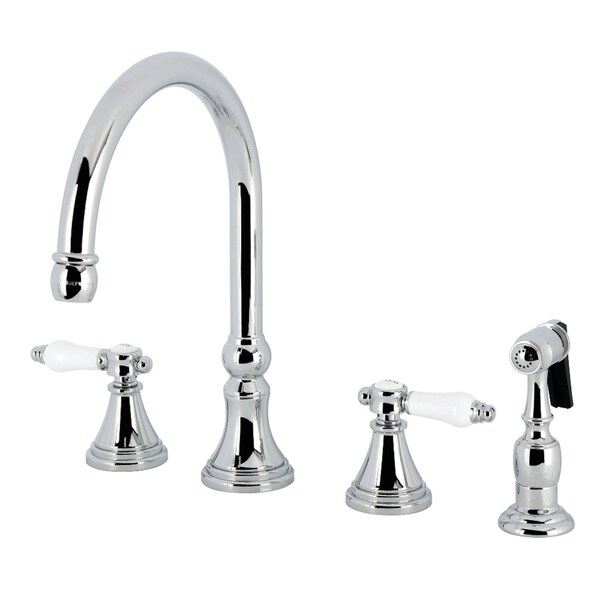 Kingston Brass Double-Handle Widespread Kitchen Faucet with Brass Sprayer, Polished Chrome KS2791BPLBS - main