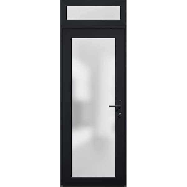 Vdomdoors Front Exterior Prehung FiberGlass Door Frosted Glass / Manux 8102 Matte Black / Transom Window / Of MANUX8102EXD-BLK-W36 x H80+14-LH - main