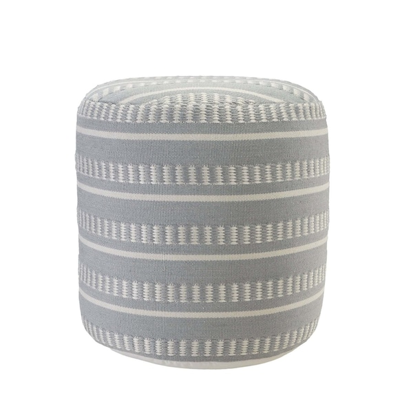 Homeroots 20in Blue Polyester Round Striped Indoor Outdoor Pouf Ottoman 517435 - main