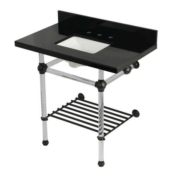 Kingston Brass 36-Inch Black Granite Console Sink with Acrylic Legs and Shelf, 8-Inch, 3-Hole KVPK36KASQB5 - main
