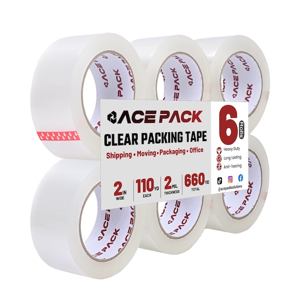 Wrightmaster 2 in. x 110 yds. Heavy Duty Clear Packaging Tape for Shipping Moving Supplies 2.0 Mil Thick, 6PK ZR-220-110C-6 - main