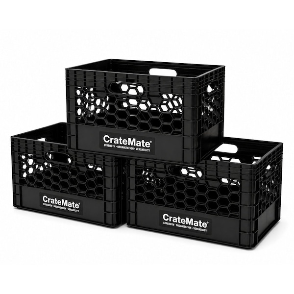 Cratemate Heavy Duty Multi-Purpose Milk Crate Storage, Black, 13 in H, 11 in W, 18-3/4 in L, 3 PK MC24QT-BL-3 - main