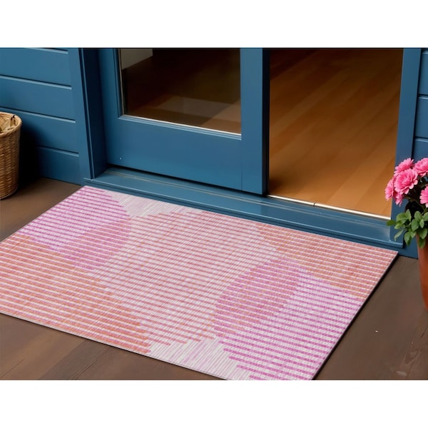 Homeroots 3' X 5' Pink Copper And Ivory Geometric Washable Indoor Outdoor Area Rug 597649 - main