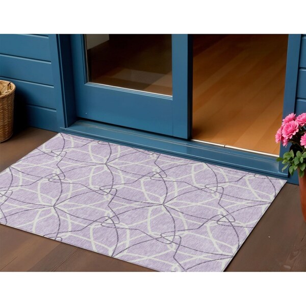 Homeroots 3' X 5' Lavender And Ivory Geometric Washable Indoor Outdoor Area Rug 613013 - main