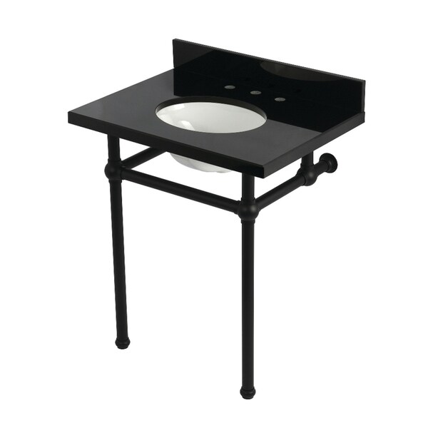 Kingston Brass 30" Black Granite Console Sink with Brass Legs, 8-Inch, 3-Hole, Black Granite/Matte Black KVPK30KB0 - main