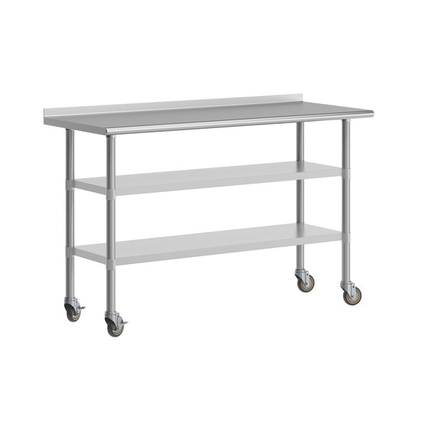 Flash Furniture Reese SS Work Table 24in. x 60in. w/1.5in. Backsplash, 2 Undershelves and 4 Casters, 2 Locking NH-WT-GU-2460BSP-CAS-GG - main