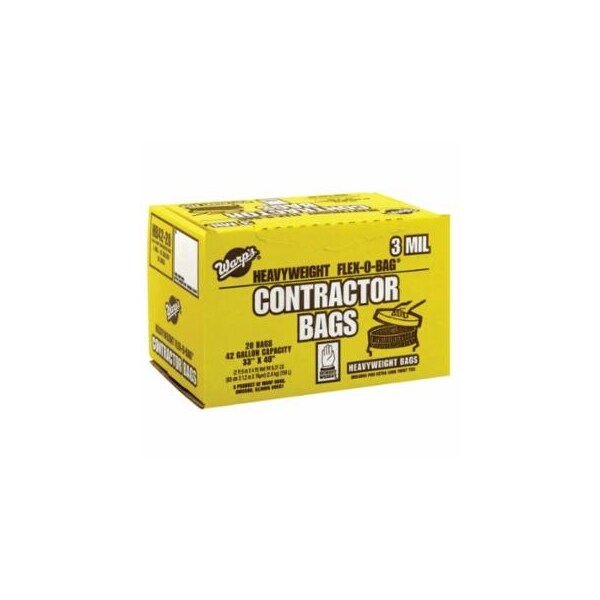 Warp Brothers FLEX-O-BAG Trash Can Liners and Contractor Bags, 42 gal, 3 mil, 33 in X 48 in, Black, Heavyweight 795-HBP42-20 - main