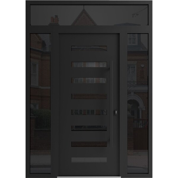 Vdomdoors Aluminum Door Iron 0188 Black Entry Steel Metal Classic Painted 64 x 92 (16+36+16 x 80+12)-Left Ins IRON0188EXD-BLK-W16+36+16xH80+12-LH-I - main