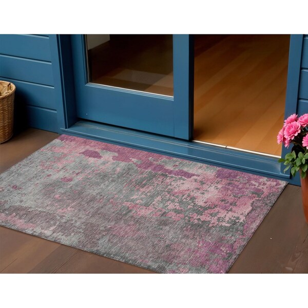 Homeroots 3' X 5' Blush Gray And Mauve Abstract Washable Indoor Outdoor Area Rug 618220 - main