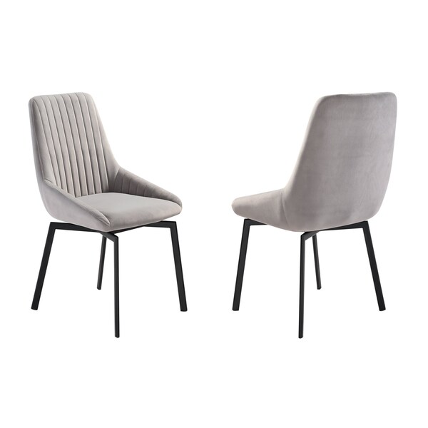 Armen Living Susie Swivel Upholstered Dining Chair in Gray Fabric with Black Metal Legs - Set of 2 LCSUSIGRYBLK - main