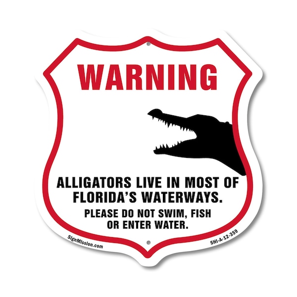 Signmission Alligator Warning Shield Sign Warning Al, 12 Inch X 12 Inch, Aluminum Metal Sign SHI-A-12-359 - main