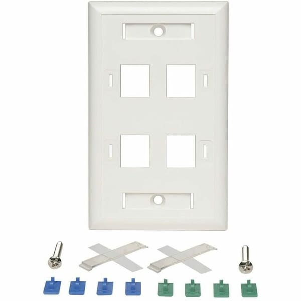 Eaton Tripp Lite Series 4-Port Keystone Faceplate, Single Gang, ID Labels, White, TAA N042-001-04-WH - main