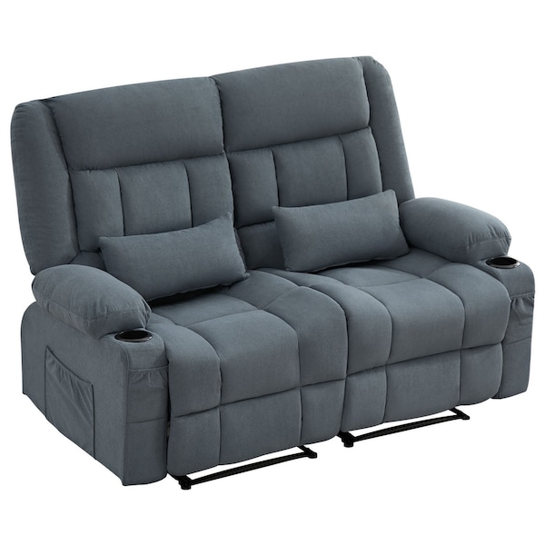 Homeroots 47in Slate Blue Chenille Manual Reclining Loveseat With Storage and Toss Pillows 721196 - main
