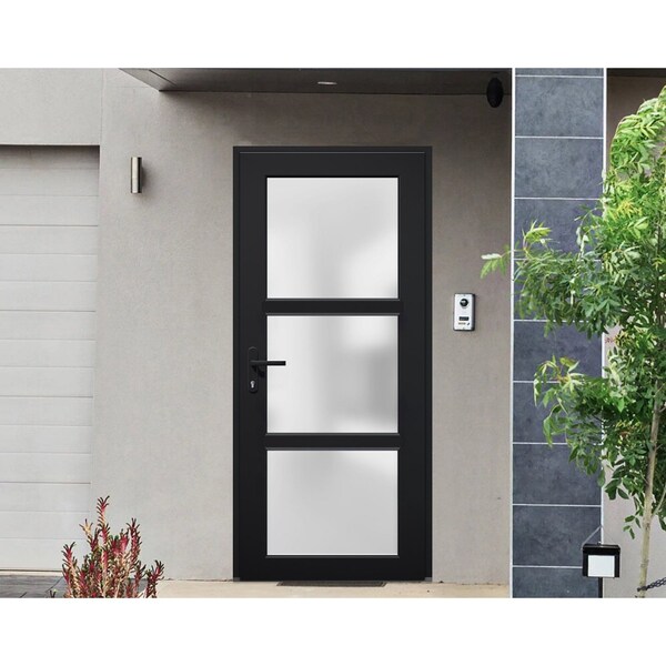 Vdomdoors Front Exterior Prehung FiberGlass Door Frosted Glass / Manux 8552 Matte Black / Office Commercial a MANUX8552EXD-BLK-W36 x H80-RH - main