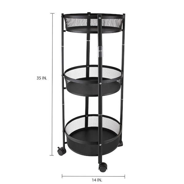 Organize It All 3 Tier Foldable Round Storage Rolling Cart in Black 15263-BLACK - main