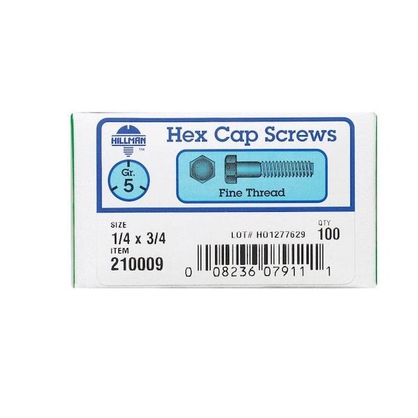Hillman 1/4 in. D X 3/4 in. L Heat Treated Zinc Steel Hex Head Cap Screw, 100PK 210009 - main