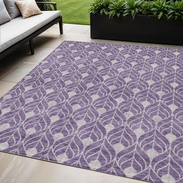 Homeroots 5' X 8' Purple And Ivory Geometric Washable Indoor Outdoor Area Rug 596058 - main
