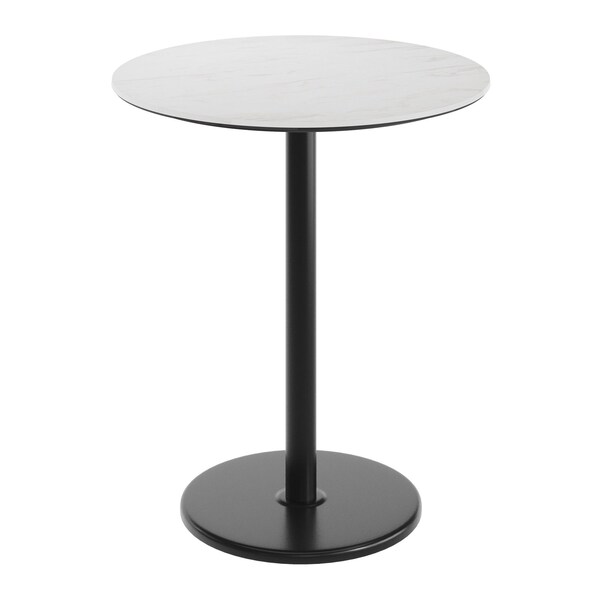 Flash Furniture 36" Round Tabletop, Seamless Surface Technology, White Faux Marble, 24" Black Round Bar Height Base ST-RD36-WHMAR-TR24B-GG - main