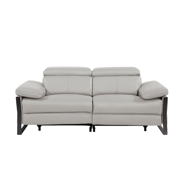 Homeroots 77in Light Gray and Black Italian Leather Power Reclining Loveseat 720501 - main