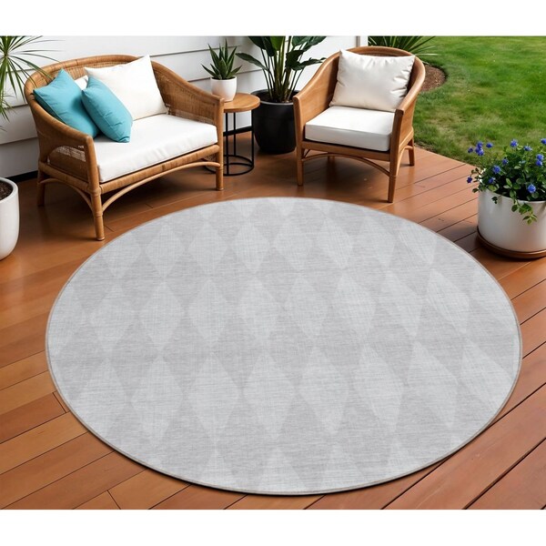 Homeroots 8' Pewter And Silver Round Geometric Washable Indoor Outdoor Area Rug 577087 - main
