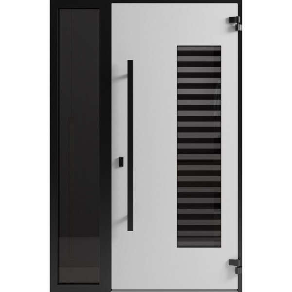 Vdomdoors Front Exterior Aluminum Door Ronex0633 Grey Prehung Entry Steel Metal Modern Painted W36+16xH80 RONEX0633EXD-GRE-W36+16xH80-RH-I - main