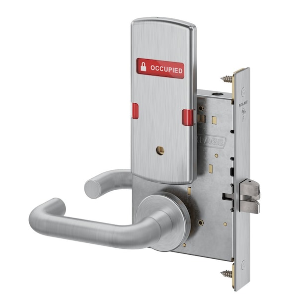 Schlage Grade 1 Bed Bathroom Privacy Mortise Lock, Non-Keyed, 03 Lever, A Rose, Exterior Indicator inVACANT L9040 03A 626 OS-OCC - main