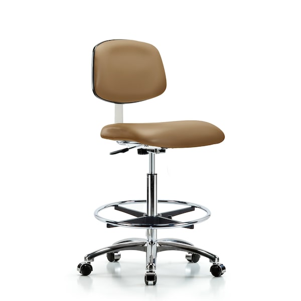 Blue Ridge Ergonomics Clean Room Chair Hi Ben Chair, Vin, Chrm, CF, Cast, Taupe, CL10, 26" to 35-1/2" Height, Vinyl, Taupe BR-CLR-VHBCH-CR-CF-CC-8584 - main
